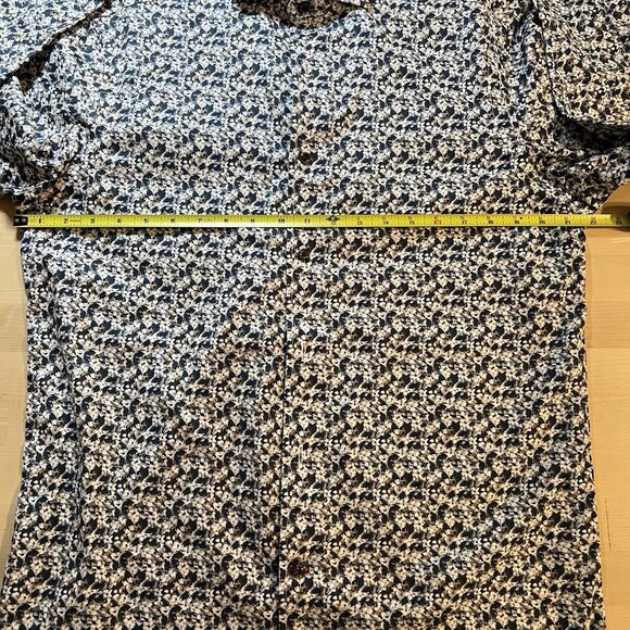Cremieux Floral Mens Button Down Dress Shirt Size M Blue White Spread Collar - Picture 4 of 7